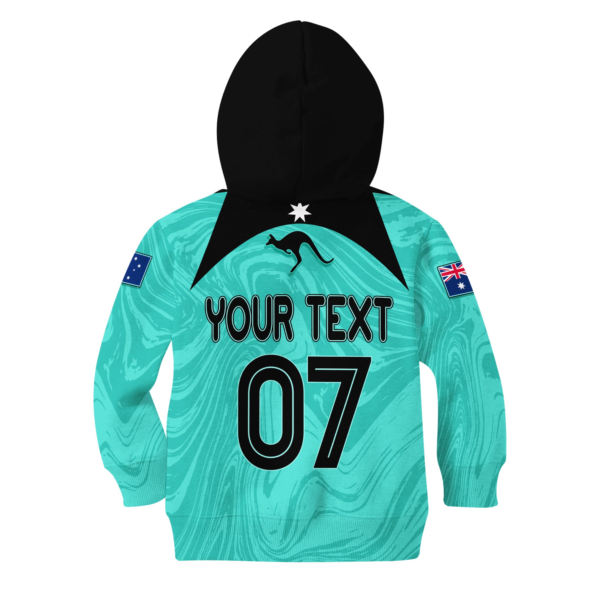 Personalised Aussie Matildas Kid Hoodie 2023 Sam Kerr World Cup Marble Patterns - Turquoise - Vibe Hoodie Shop