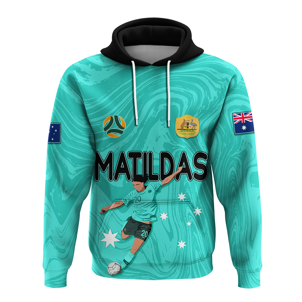 Personalised Aussie Matildas Hoodie 2023 Sam Kerr World Cup Marble Patterns - Turquoise LT7 - Vibe Hoodie Shop