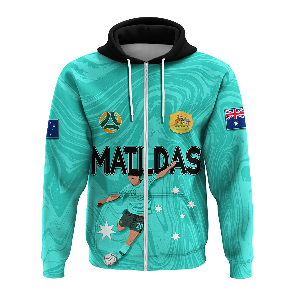 Personalised Aussie Matildas Hoodie 2023 Sam Kerr World Cup Marble Patterns - Turquoise LT7 - Vibe Hoodie Shop