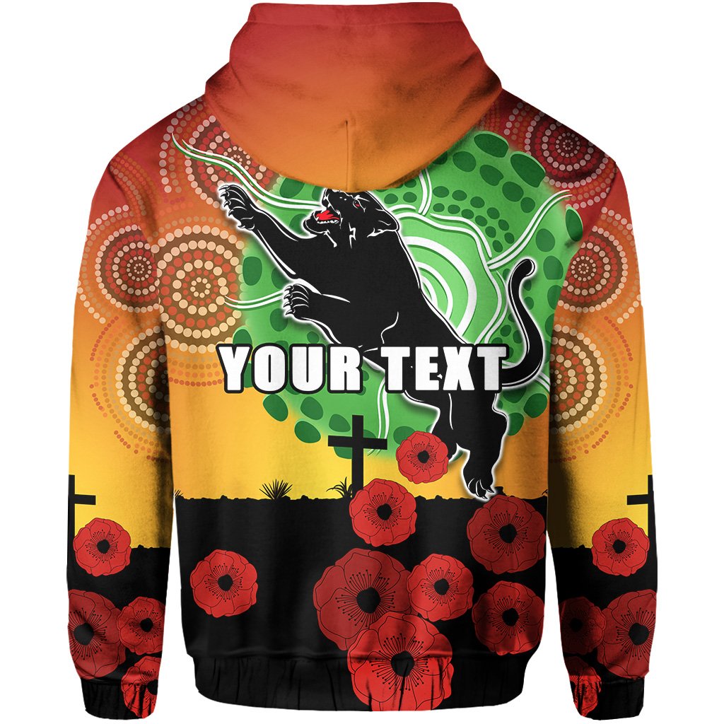 (Custom Personalised) Panthers ANZAC Day Zip Hoodie Mix Indigenous Lest We Forget - Vibe Hoodie Shop