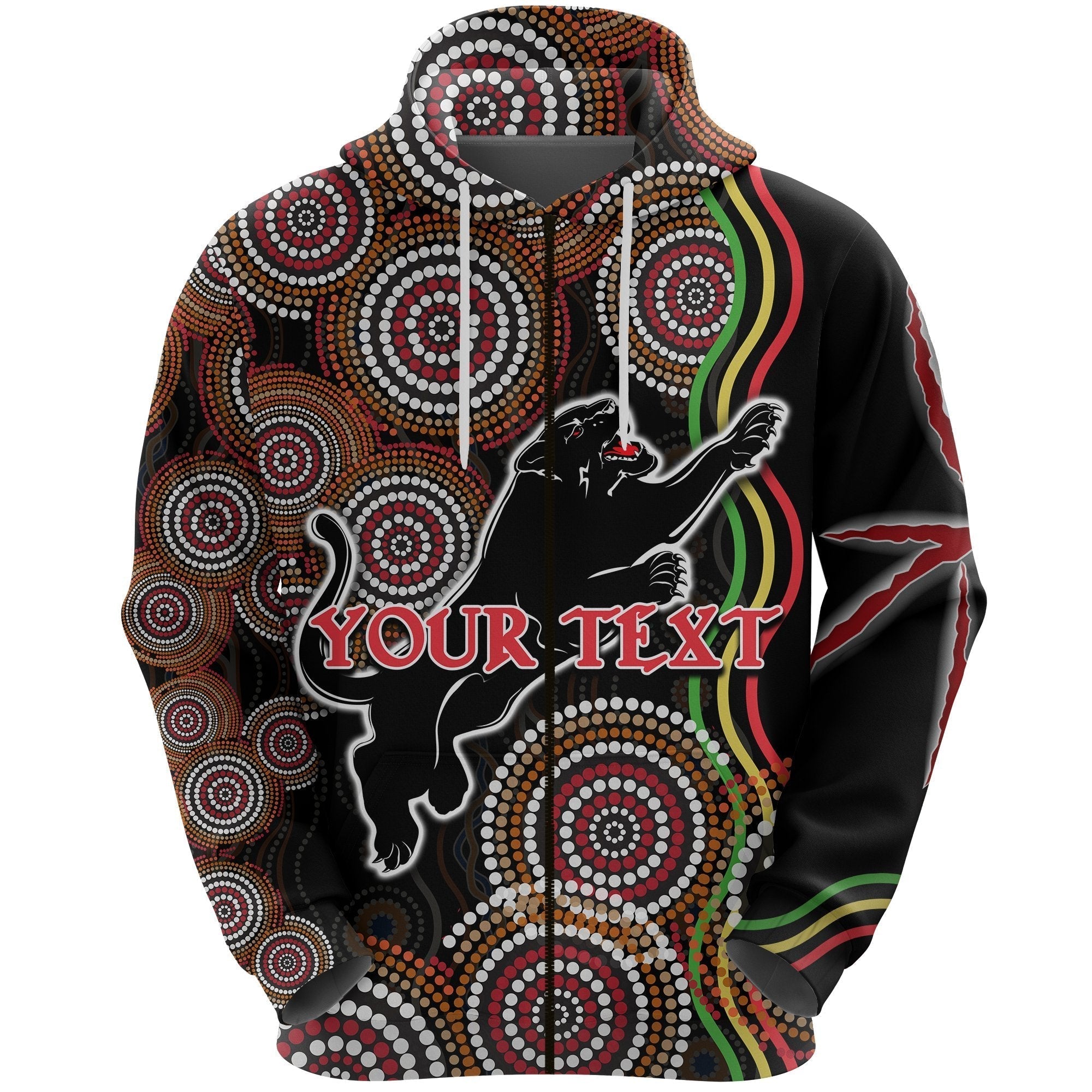 (Custom Personalised) Panthers Black Zip Hoodie Indigenous Penrith Version - Vibe Hoodie Shop