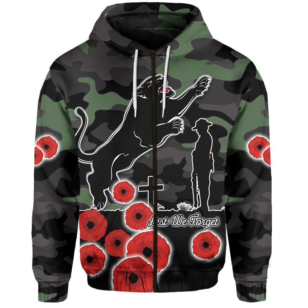 Panthers ANZAC Day Zip Hoodie Simple Poppy - Vibe Hoodie Shop