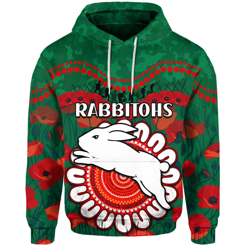 Rabbitohs Rugby ANZAC Zip Up And Pullover Hoodie Camouflage Poppy LT9 - Vibe Hoodie Shop