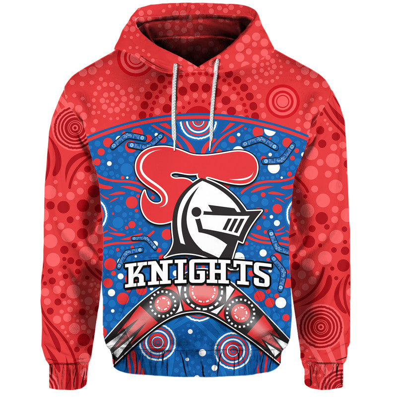 (Custom Personalised) Knights Rugby Zip Up And Pullover Hoodie Novocastrians Boomerang Indigenous Dots LT9 - Vibe Hoodie Shop