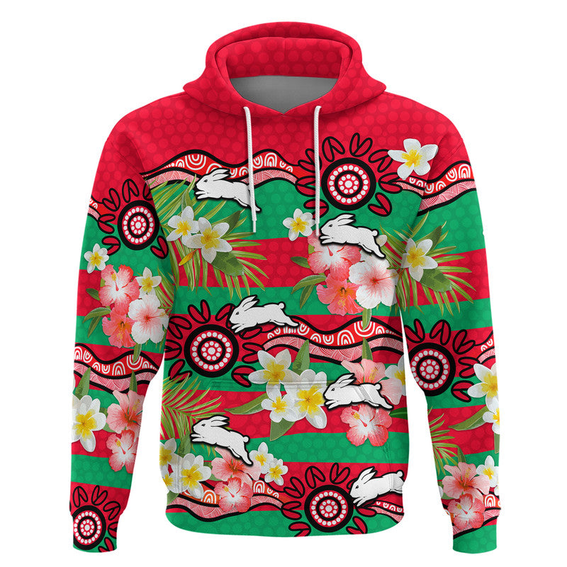 Rabbitohs Rugby Zip Up And Pullover Hoodie Tropical Flowers And Palm Hawaiian Style LT9 - Vibe Hoodie Shop