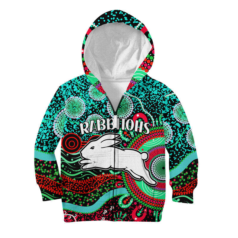 Rabbitohs Rugby Kid Hoodie Aboriginal Dots Verion - Vibe Hoodie Shop