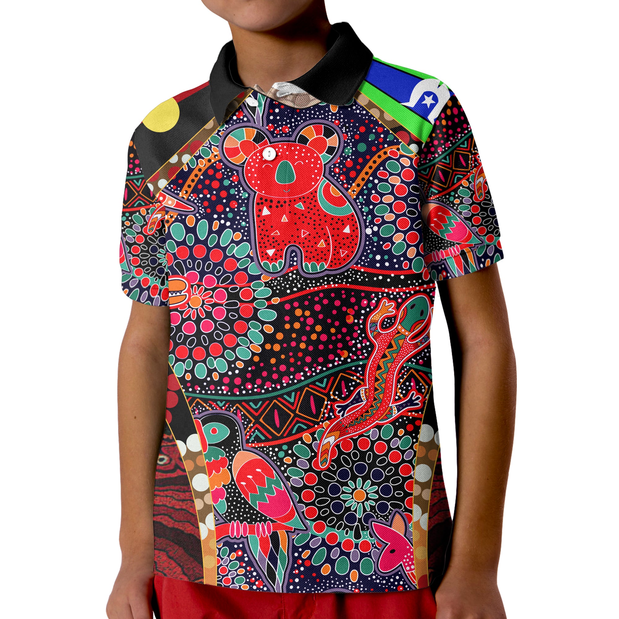 Polo Shirt, Aboriginal Animal and Dot Patterns - Vibe Hoodie Shop