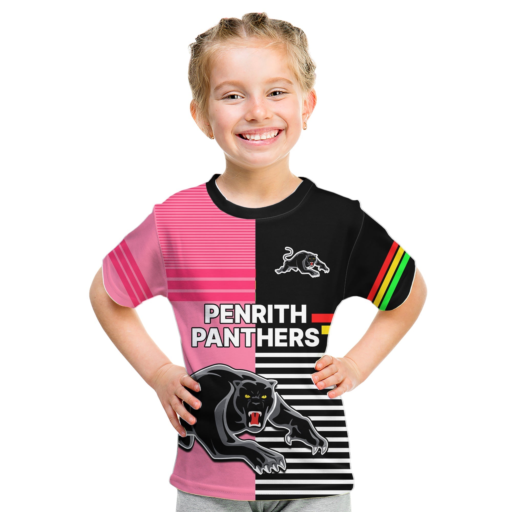 Penrith Panthers Rugby Kid T Shirt Proud The Panthers Comeback Black and Pink - Vibe Hoodie Shop