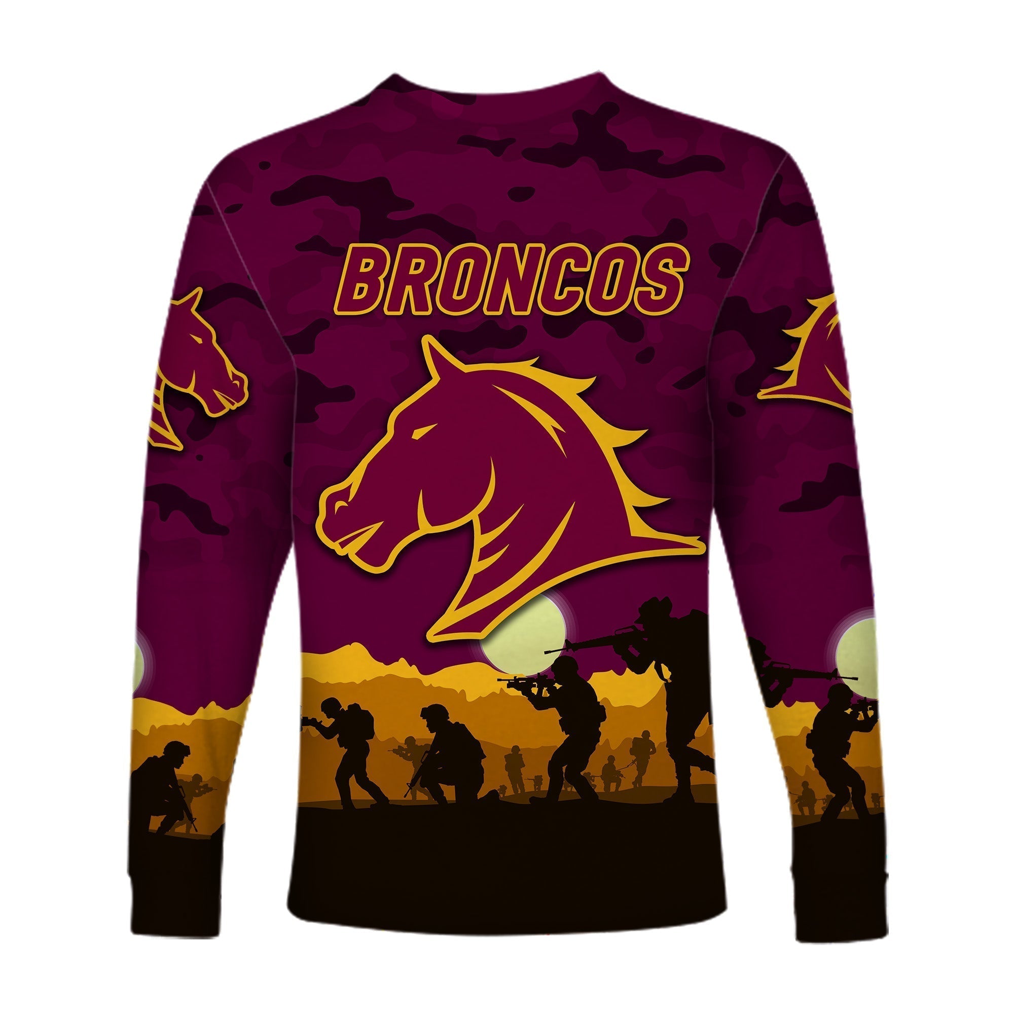 Brisbane Broncos ANZAC 2022 Long Sleeve Shirt Simple Style - Maroon - Vibe Hoodie Shop