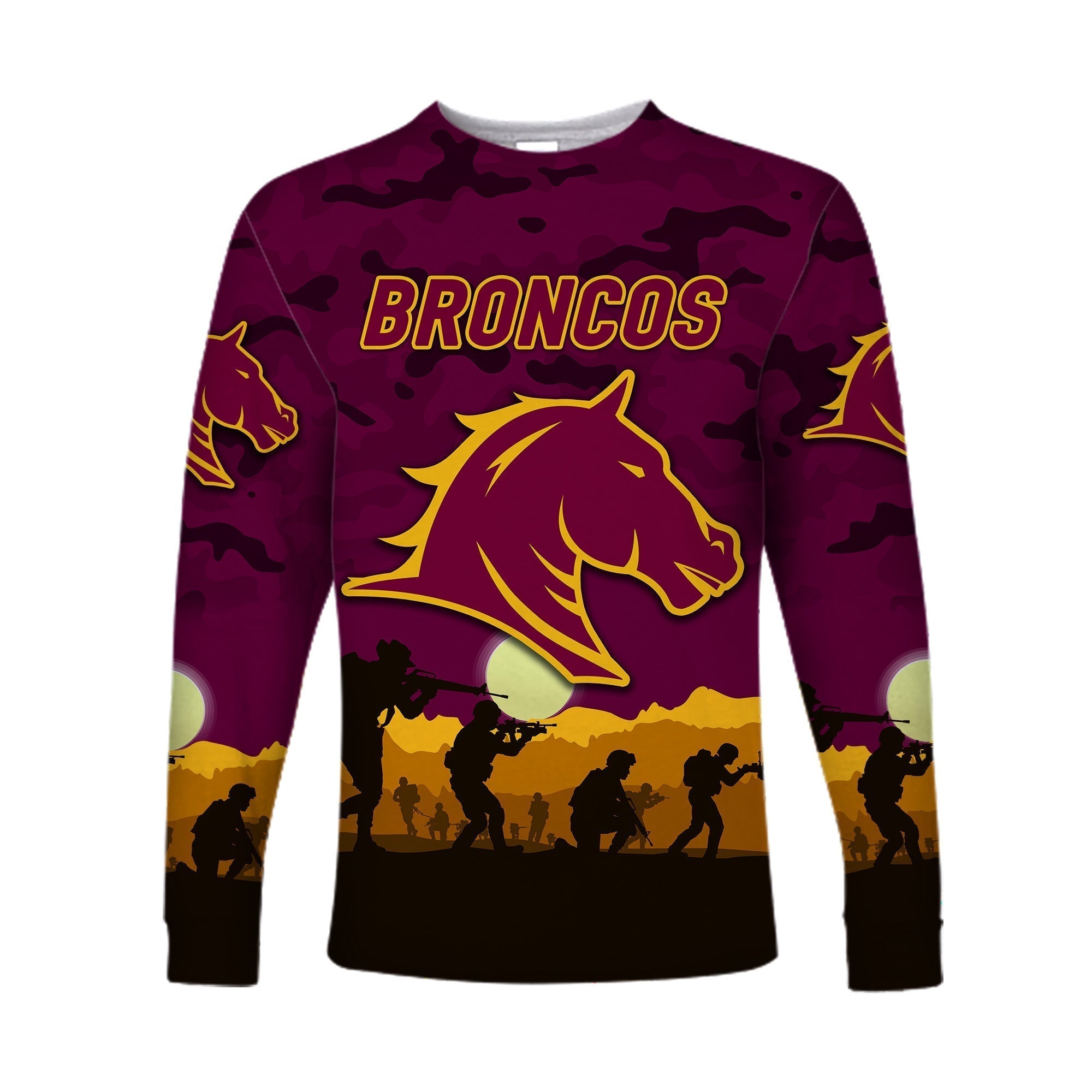 Brisbane Broncos ANZAC 2022 Long Sleeve Shirt Simple Style - Maroon - Vibe Hoodie Shop