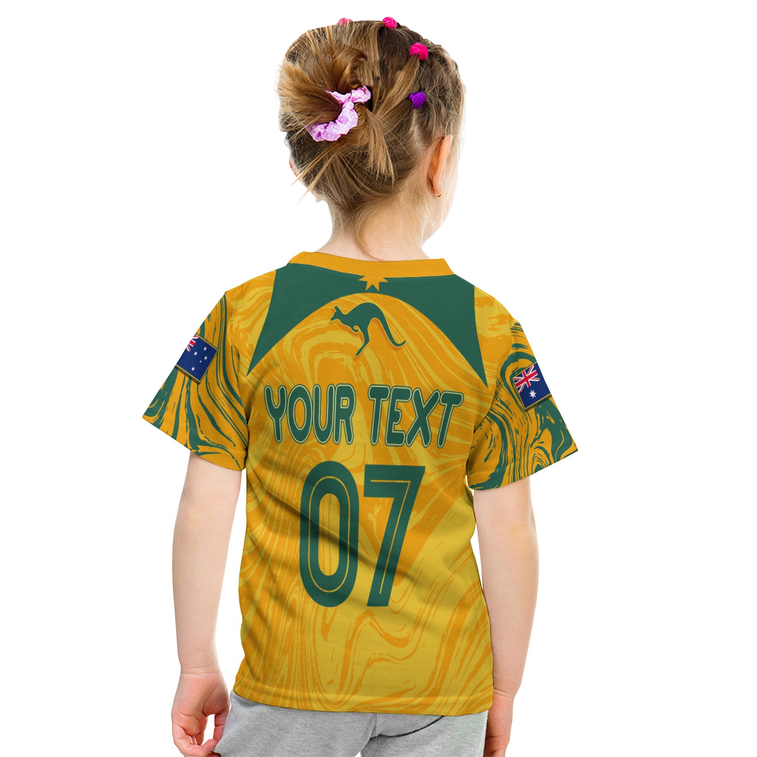 Personalised Aussie Matildas Kid T shirt 2023 Sam Kerr World Cup Marble Patterns - Vibe Hoodie Shop