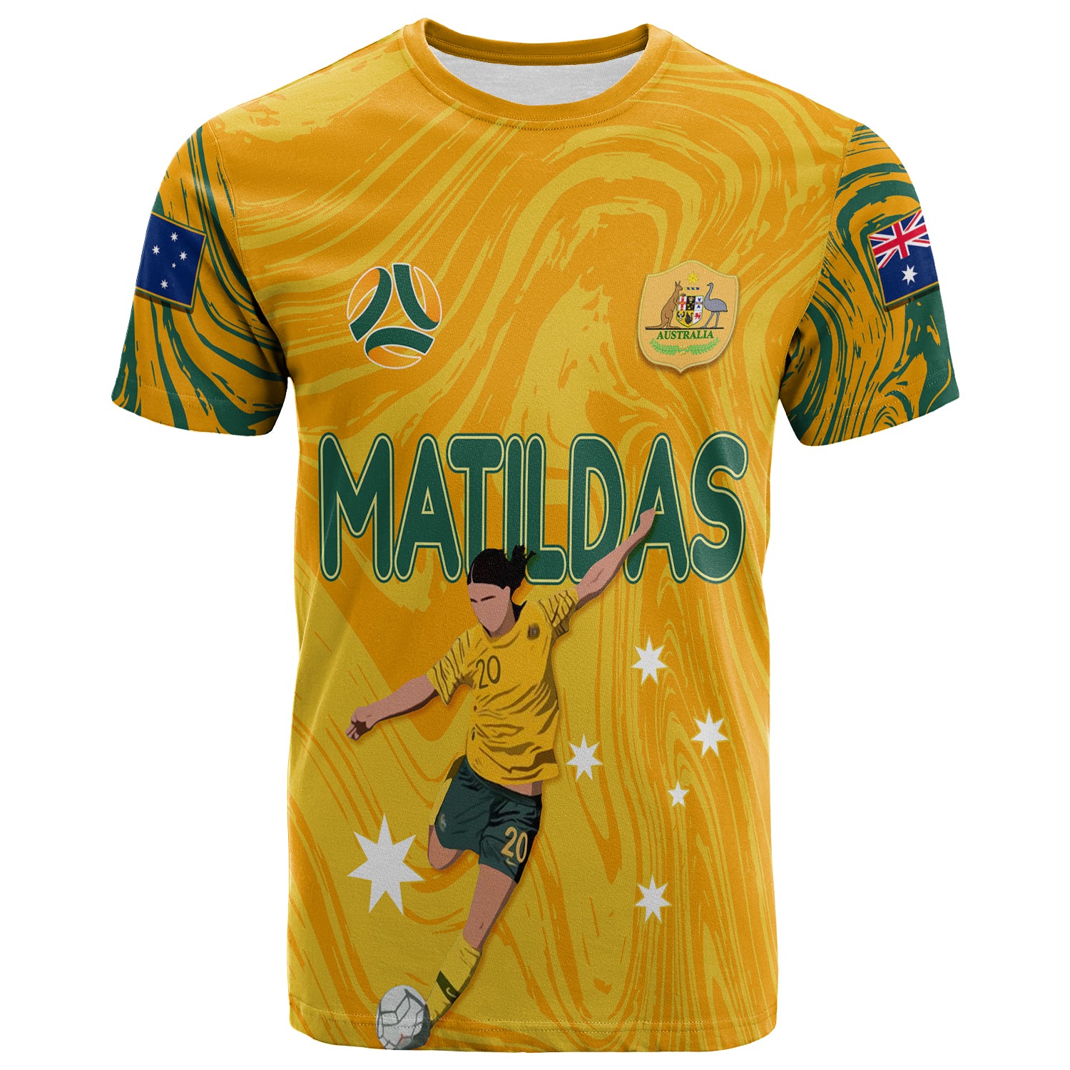 Personalised Aussie Matildas T shirt 2023 Sam Kerr World Cup Marble Patterns - Vibe Hoodie Shop