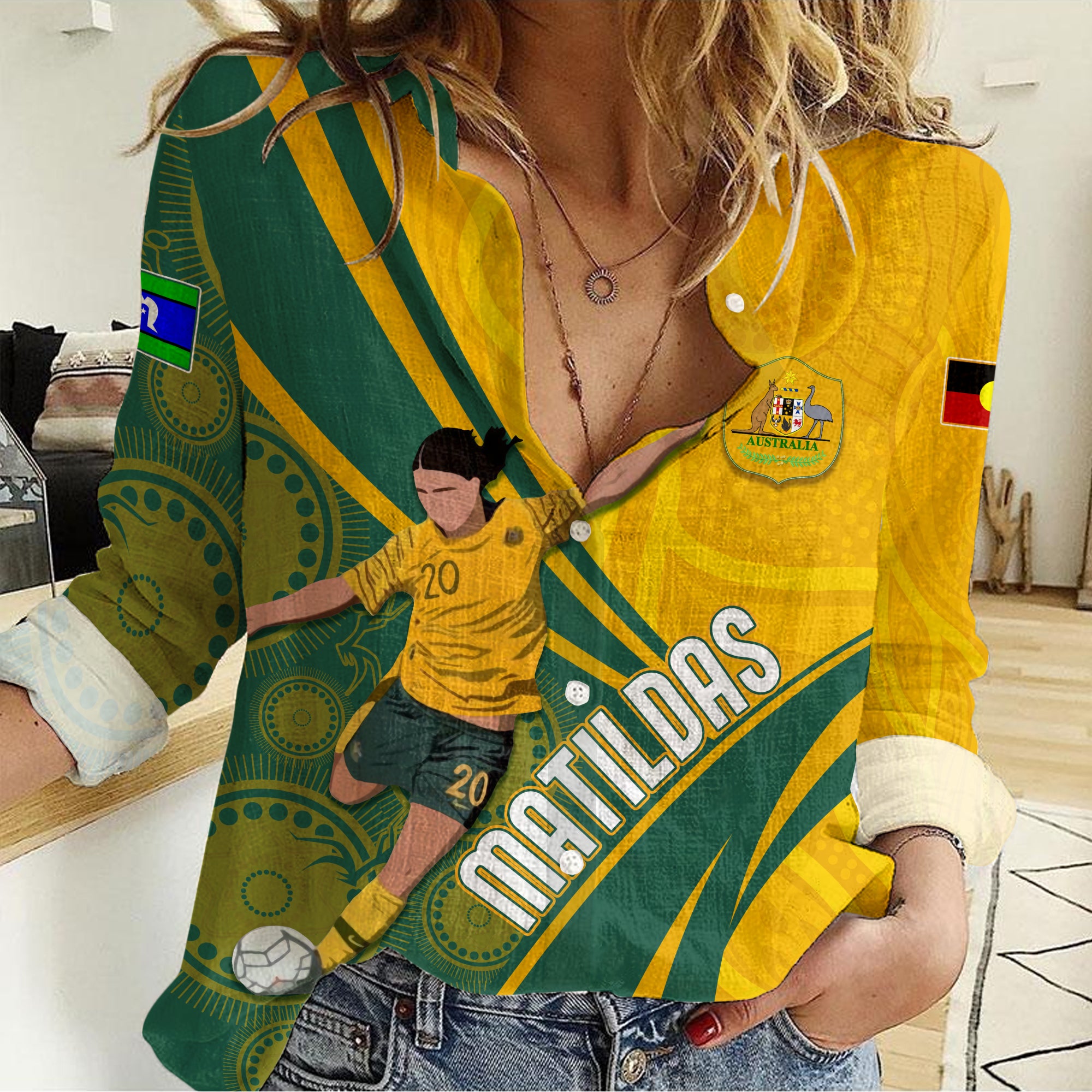 Personalised Australia Soccer Matildas Indigenous Women Casual Shirt Sam Kerr World Cup 2023 - Vibe Hoodie Shop