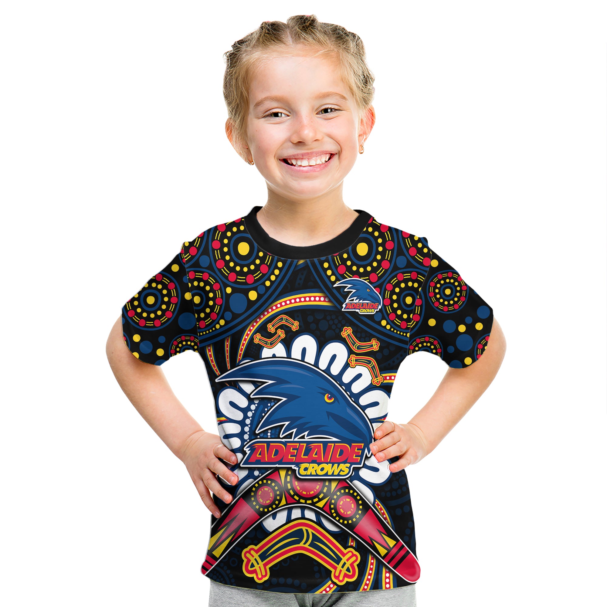 Custom Adelaide Crows Football Kid T shirt Boomerang Indigenous Dots - Vibe Hoodie Shop