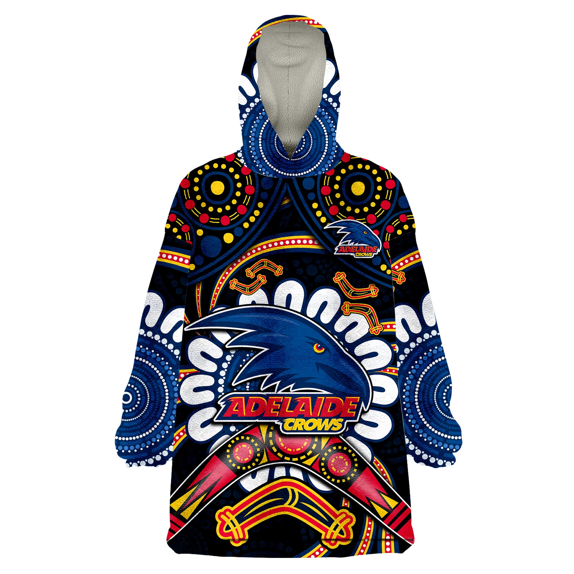 Custom Adelaide Crows Football Wearable Blanket Hoodie Boomerang Indigenous Dots - Vibe Hoodie Shop