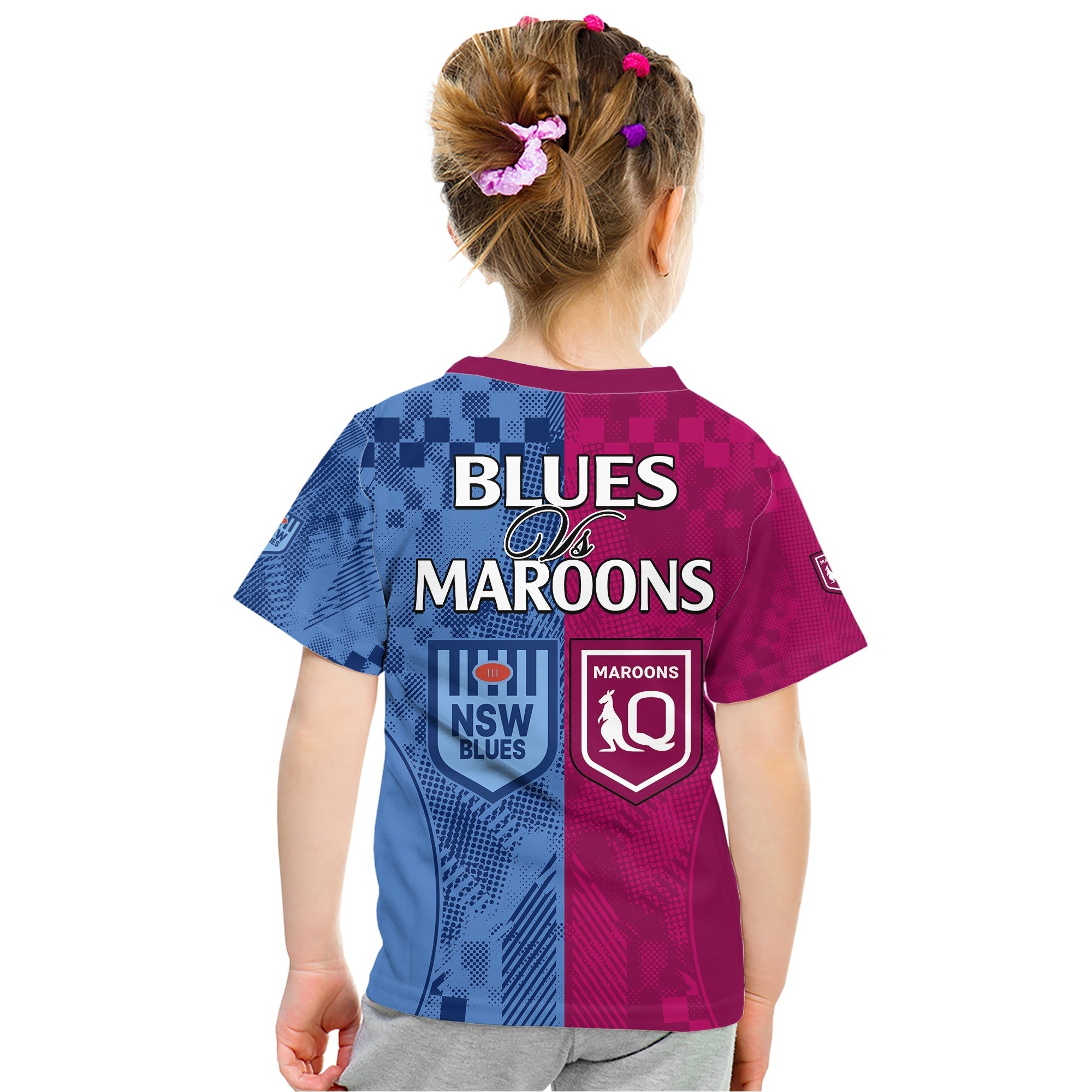 Blues and Maroons Rugby Kid T Shirt State of Origin NSW Combine QLD Sporty Style 2023 - Vibe Hoodie Shop
