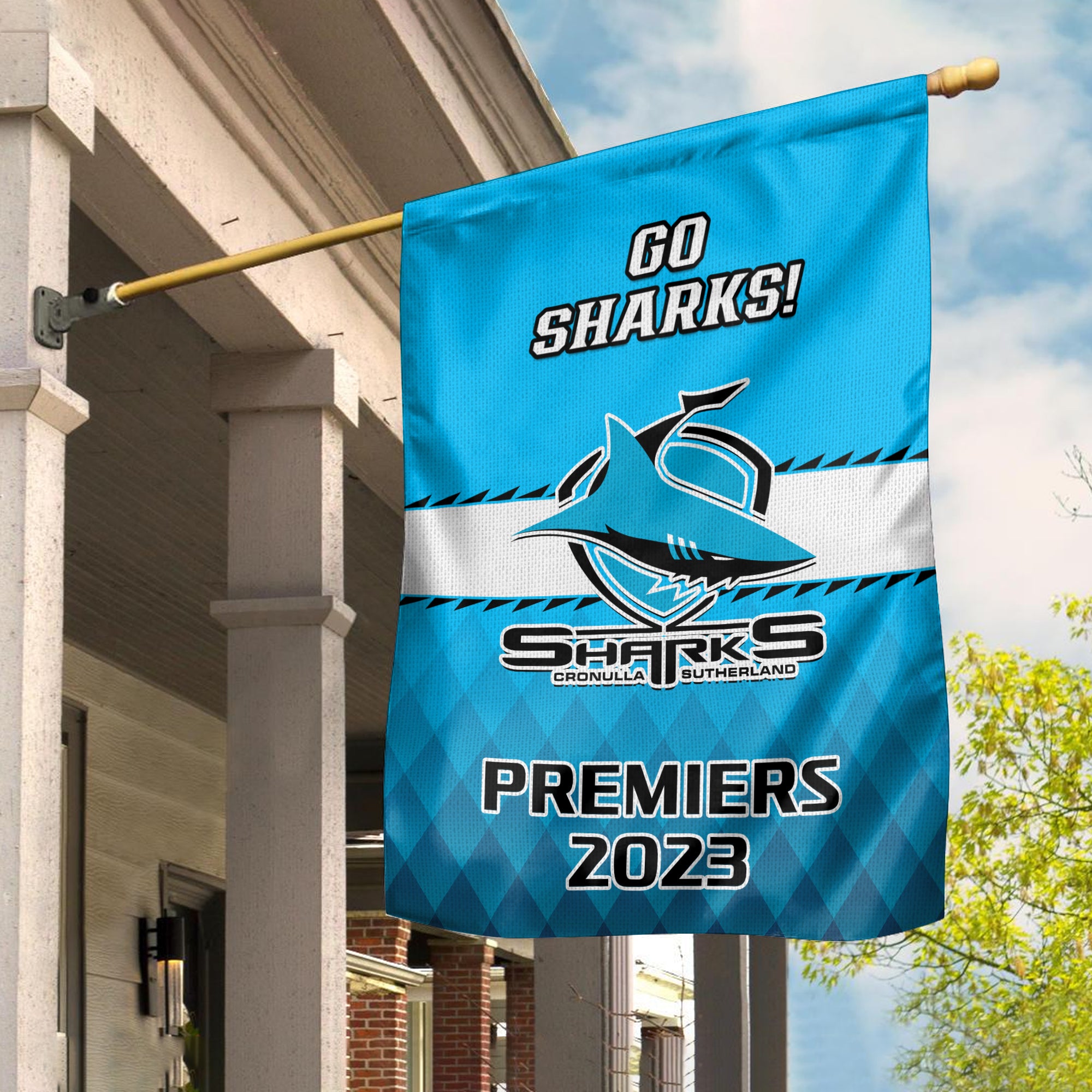 Sharks Rugby Garden Flag Aboriginal Go Premiers 2023 - Vibe Hoodie Shop