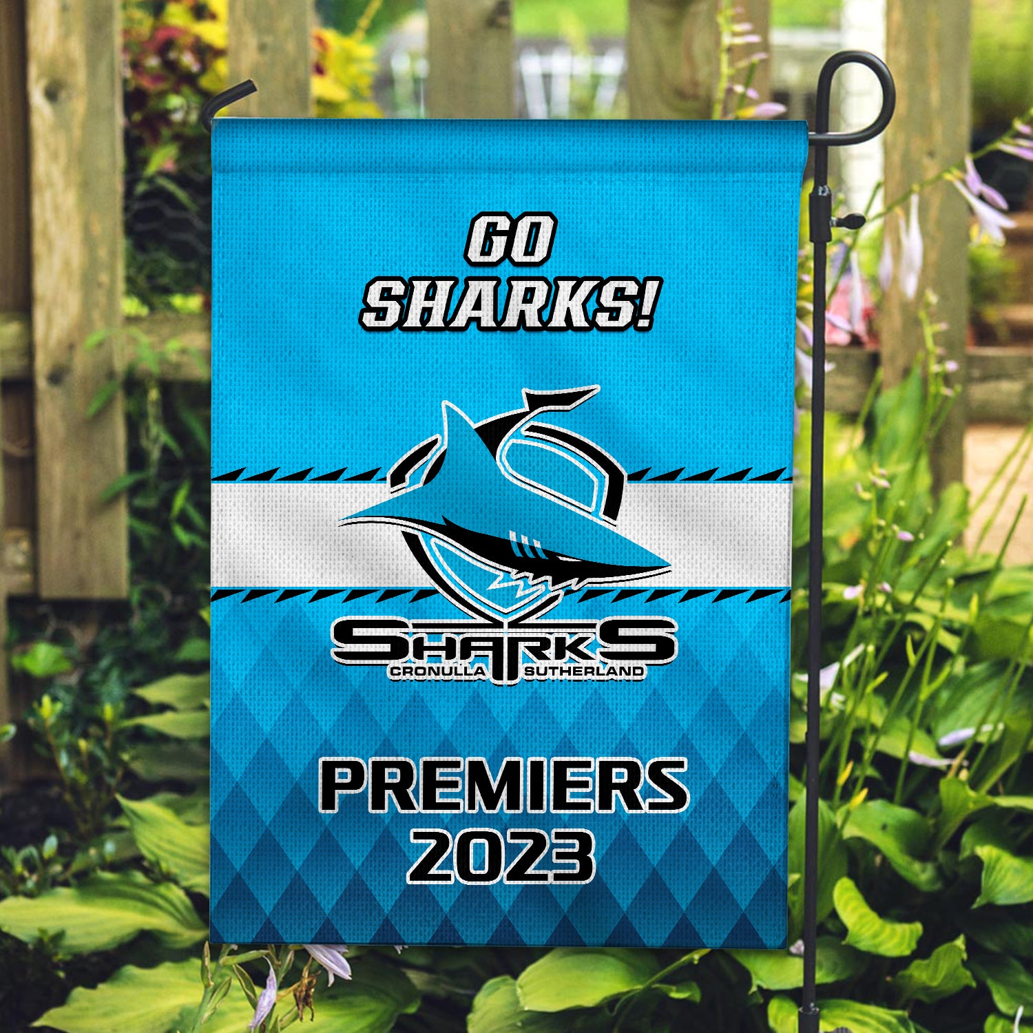 Sharks Rugby Garden Flag Aboriginal Go Premiers 2023 - Vibe Hoodie Shop