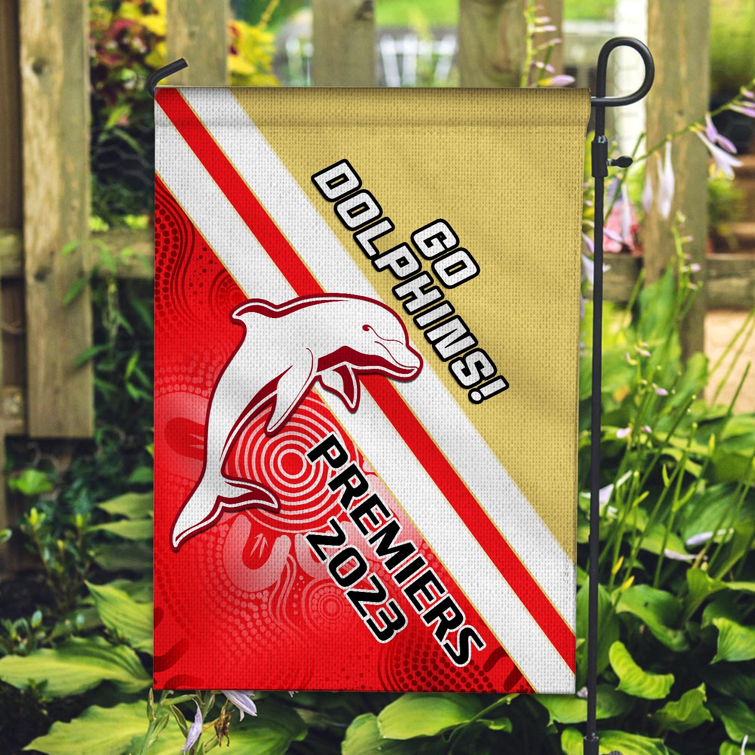 Dolphins Rugby Garden Flag Aboriginal Go Premiers 2023 - Vibe Hoodie Shop