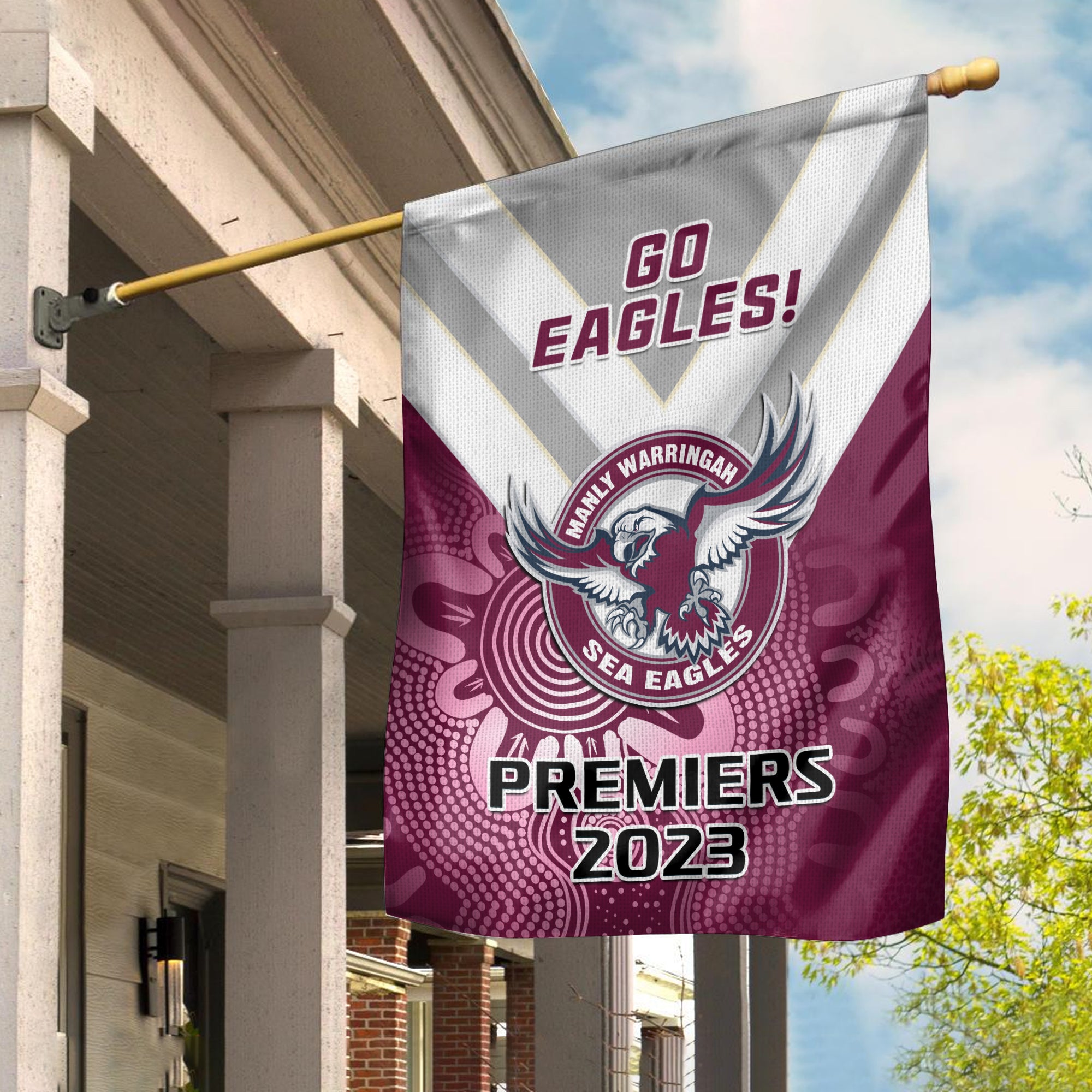 Sea Eagles Rugby Garden Flag Aboriginal Go Premiers 2023 - Vibe Hoodie Shop