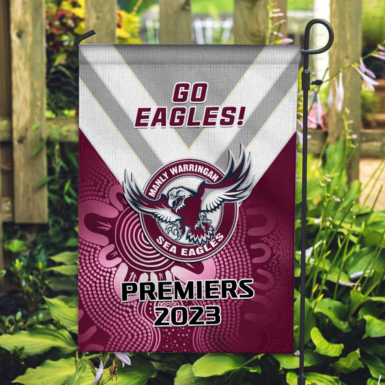 Sea Eagles Rugby Garden Flag Aboriginal Go Premiers 2023 - Vibe Hoodie Shop