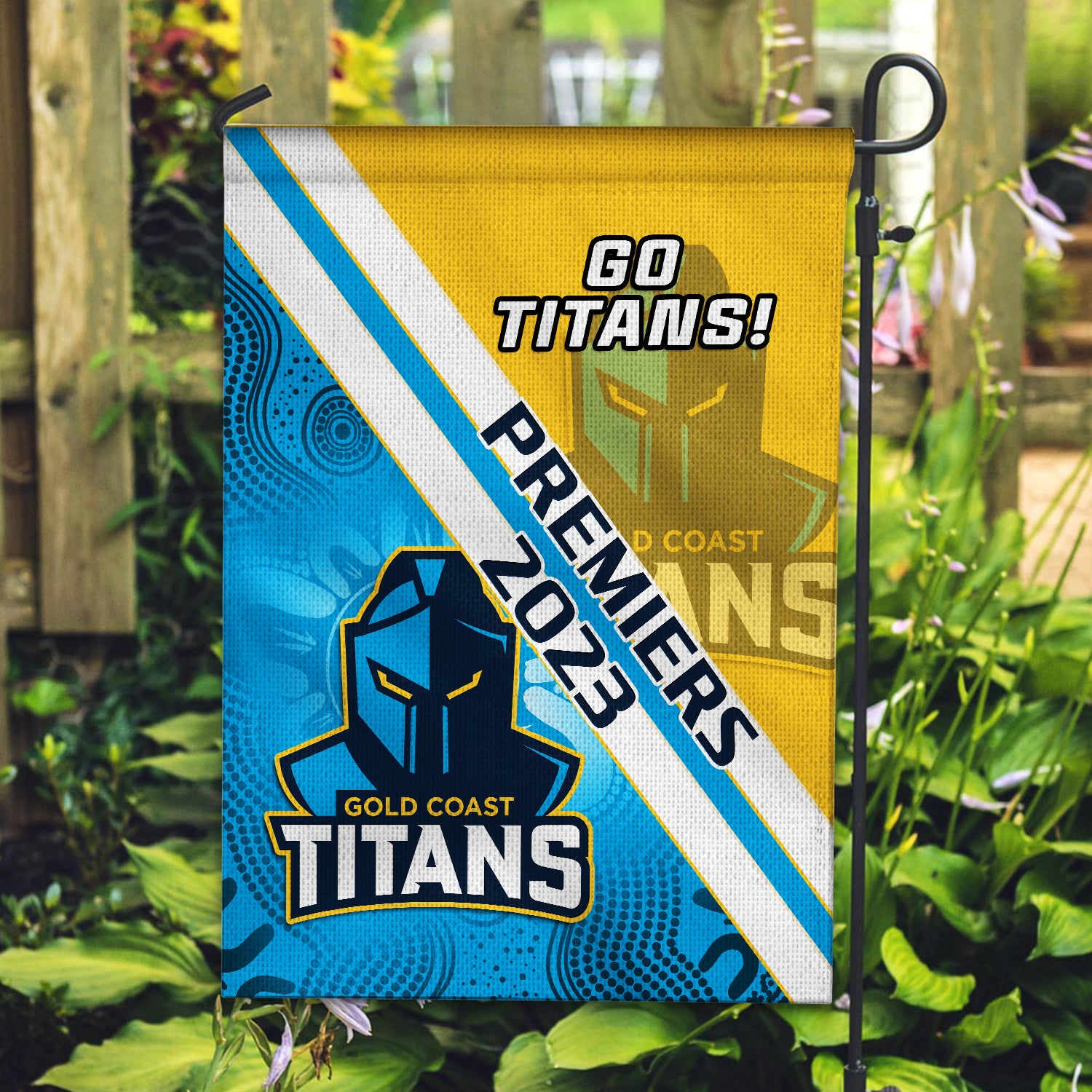 Titans Rugby Garden Flag Aboriginal Go Premiers 2023 - Vibe Hoodie Shop