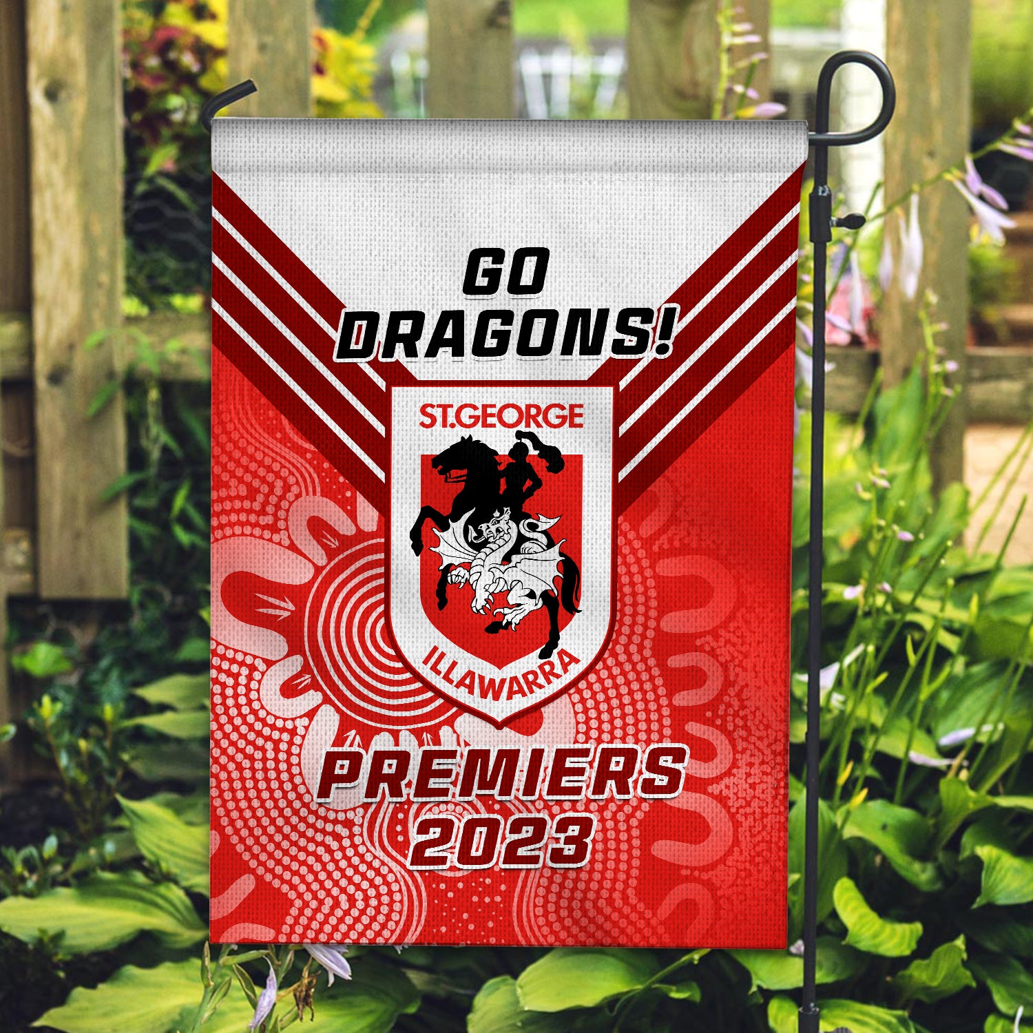 Dragons Rugby Garden Flag Aboriginal Go Premiers 2023 - Vibe Hoodie Shop