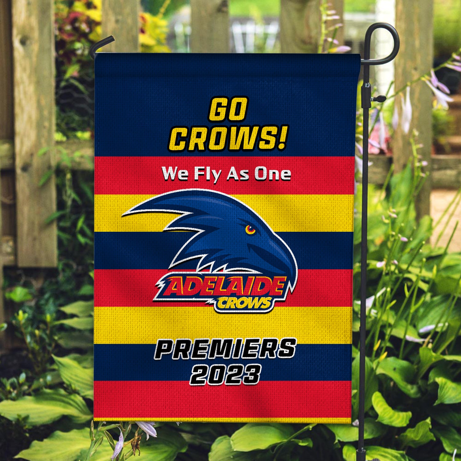 Adelaide Crows Football Garden Flag Go Premiers 2023 - Vibe Hoodie Shop