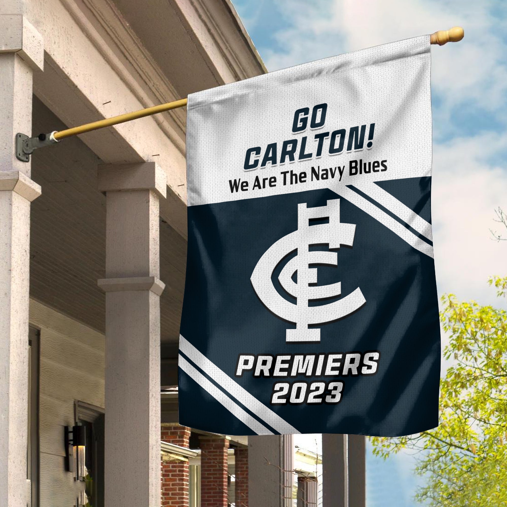 Blues Football Garden Flag Carlton Go Premiers 2023 - Vibe Hoodie Shop