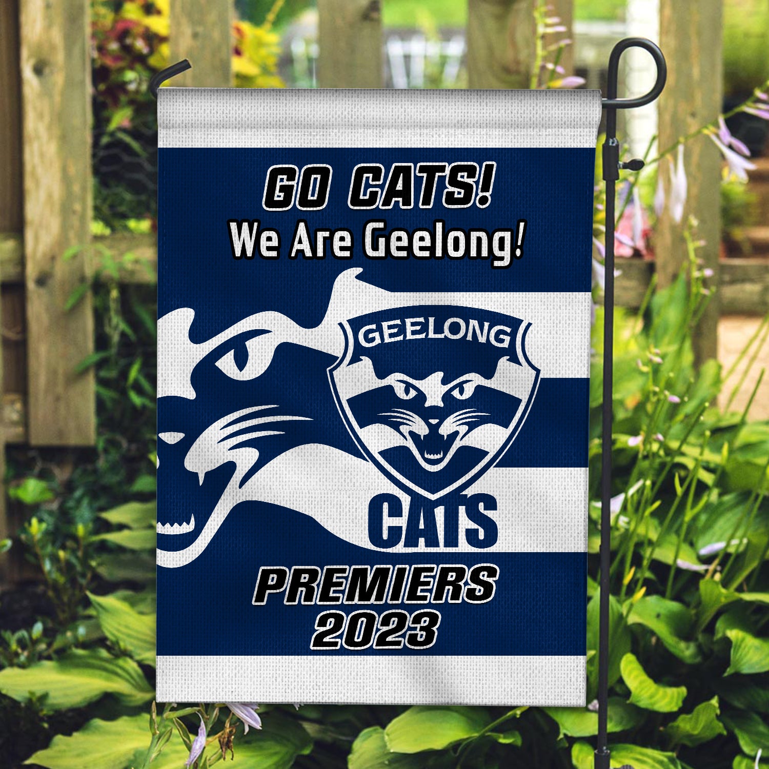 Geelong Football Garden Flag Cats Go Premiers 2023 - Vibe Hoodie Shop