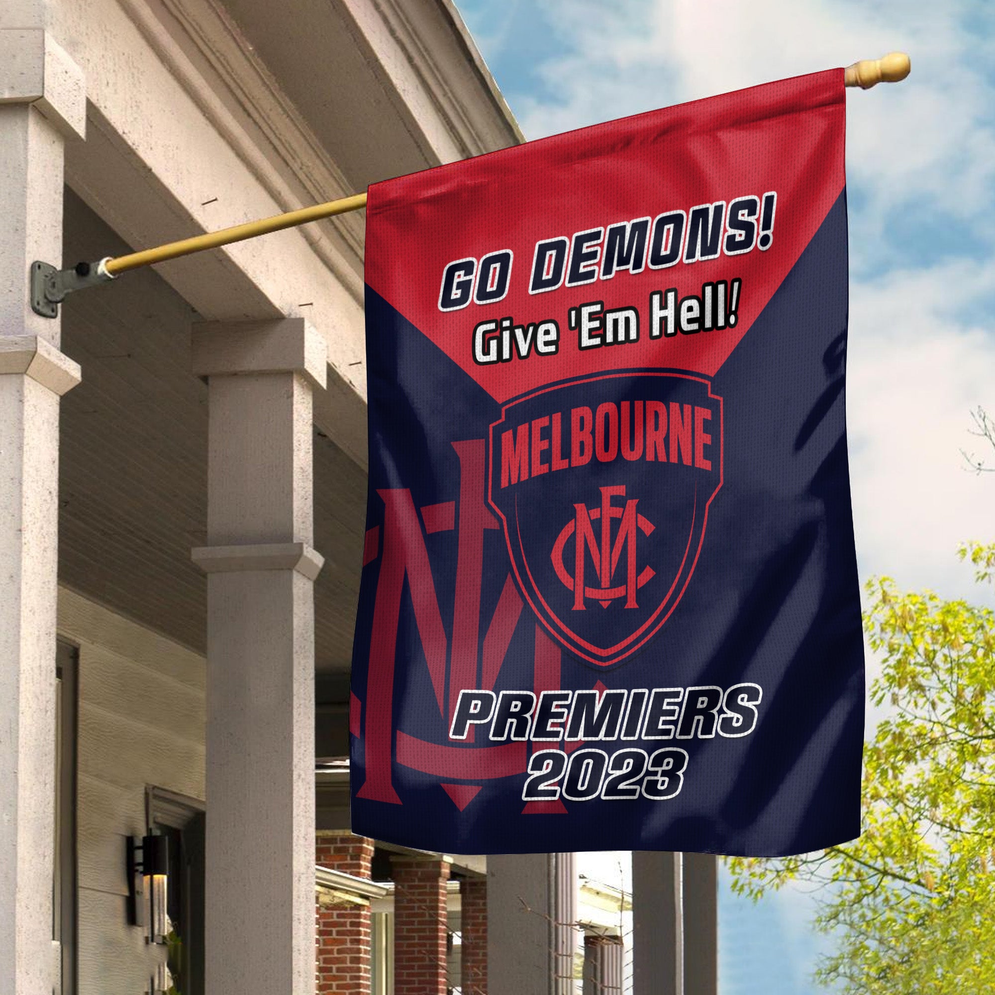 Melbourne Football Garden Flag Demons Go Premiers 2023 - Vibe Hoodie Shop
