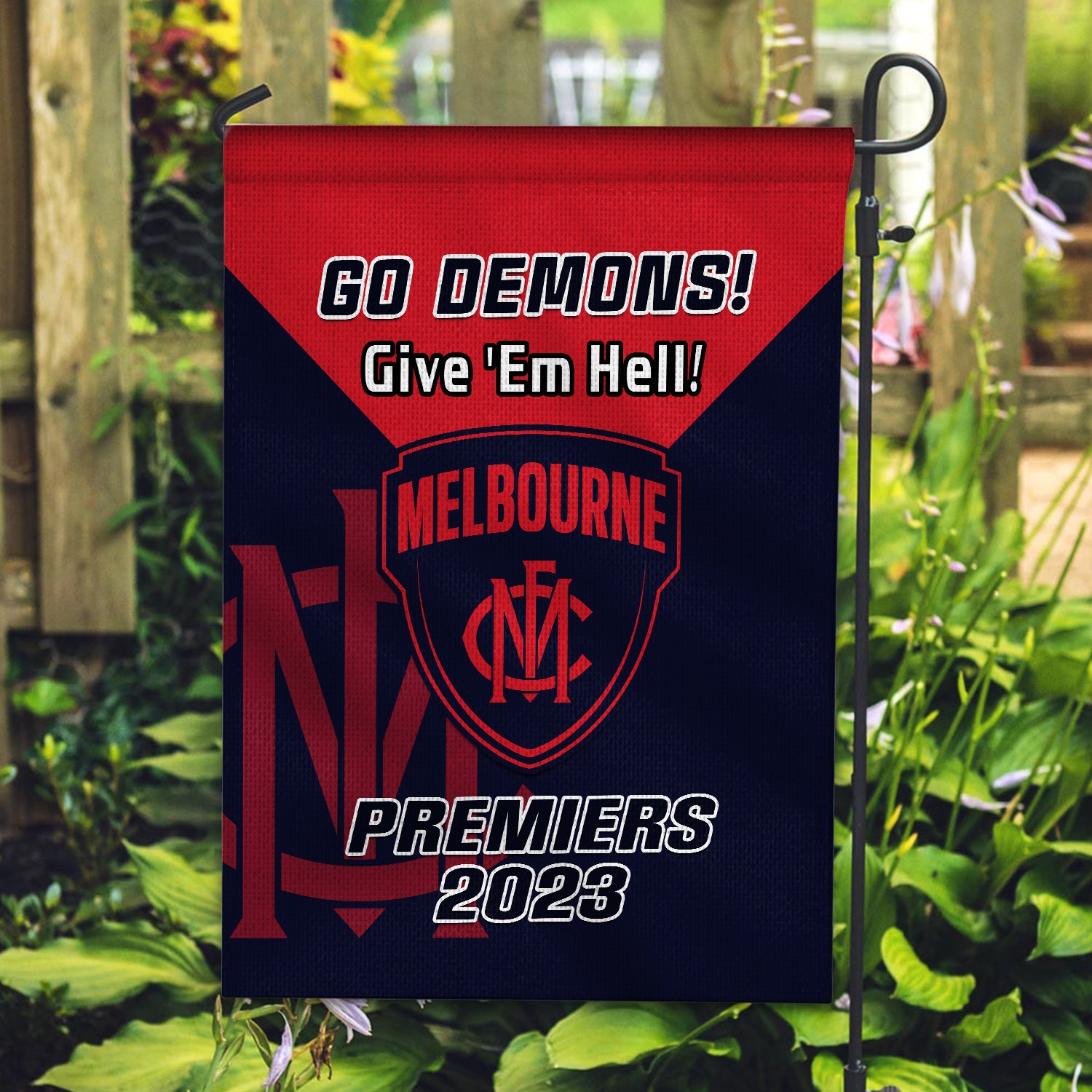 Melbourne Football Garden Flag Demons Go Premiers 2023 - Vibe Hoodie Shop