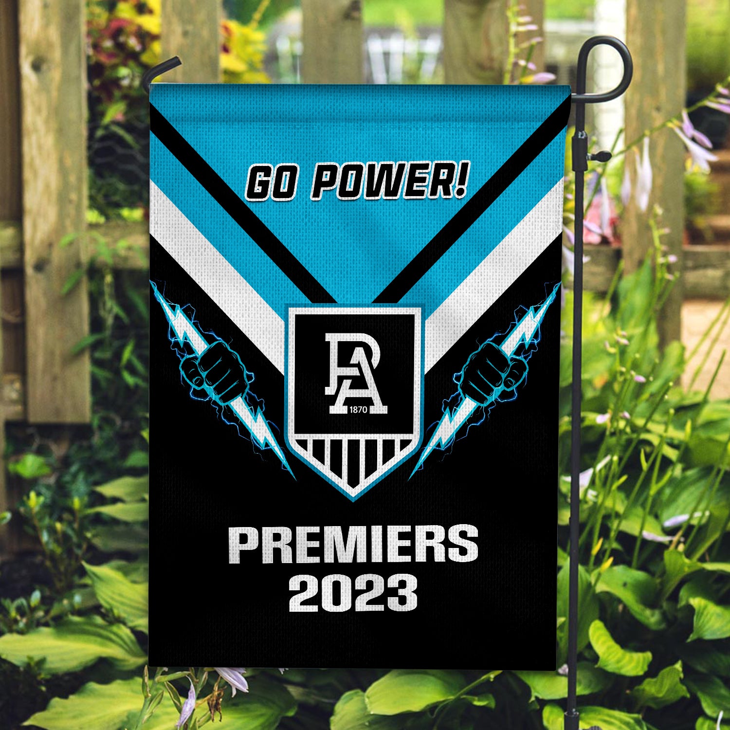 Port Adelaide Football Garden Flag Power Go Premiers 2023 - Vibe Hoodie Shop