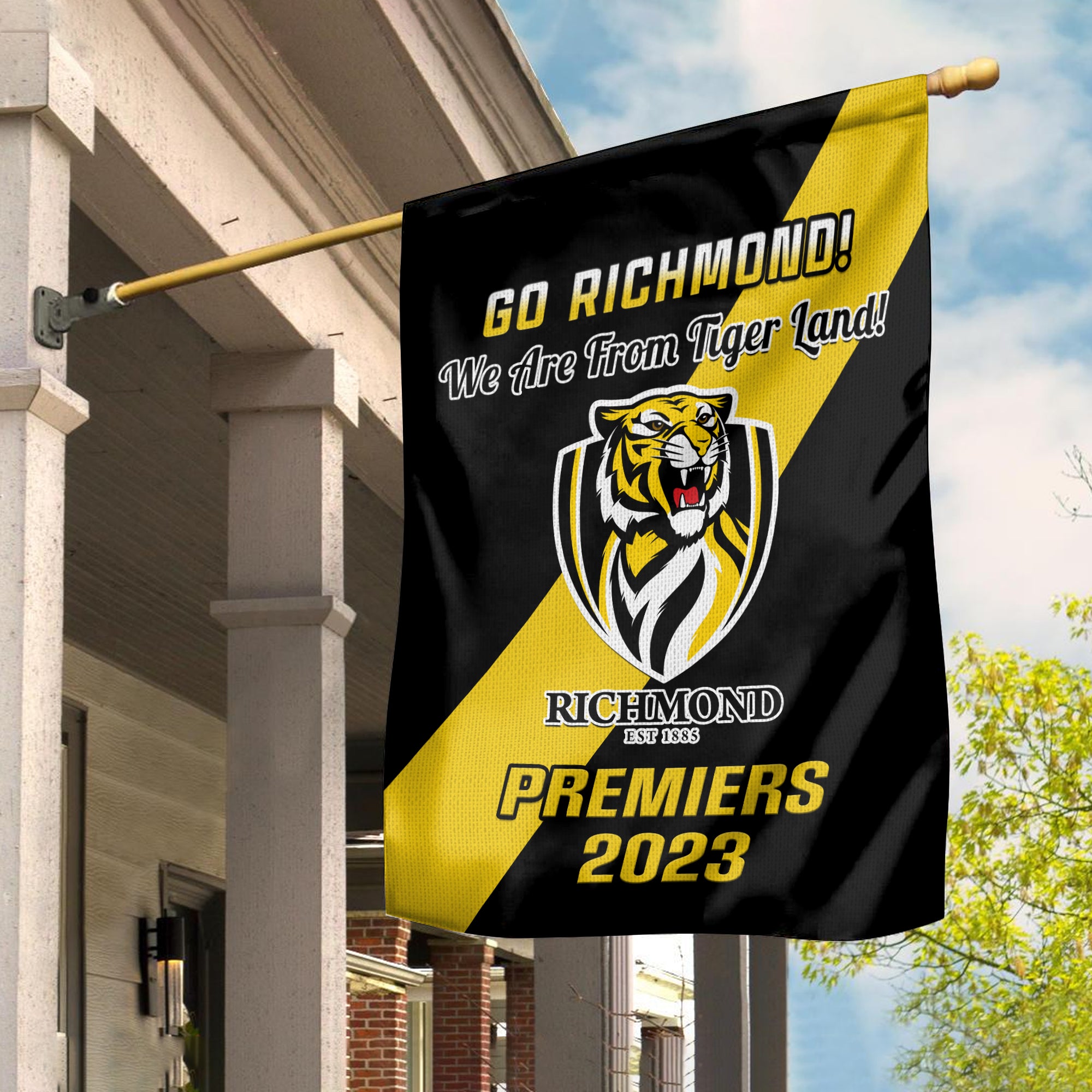 Richmond Football Garden Flag Tigers Go Premiers 2023 - Vibe Hoodie Shop