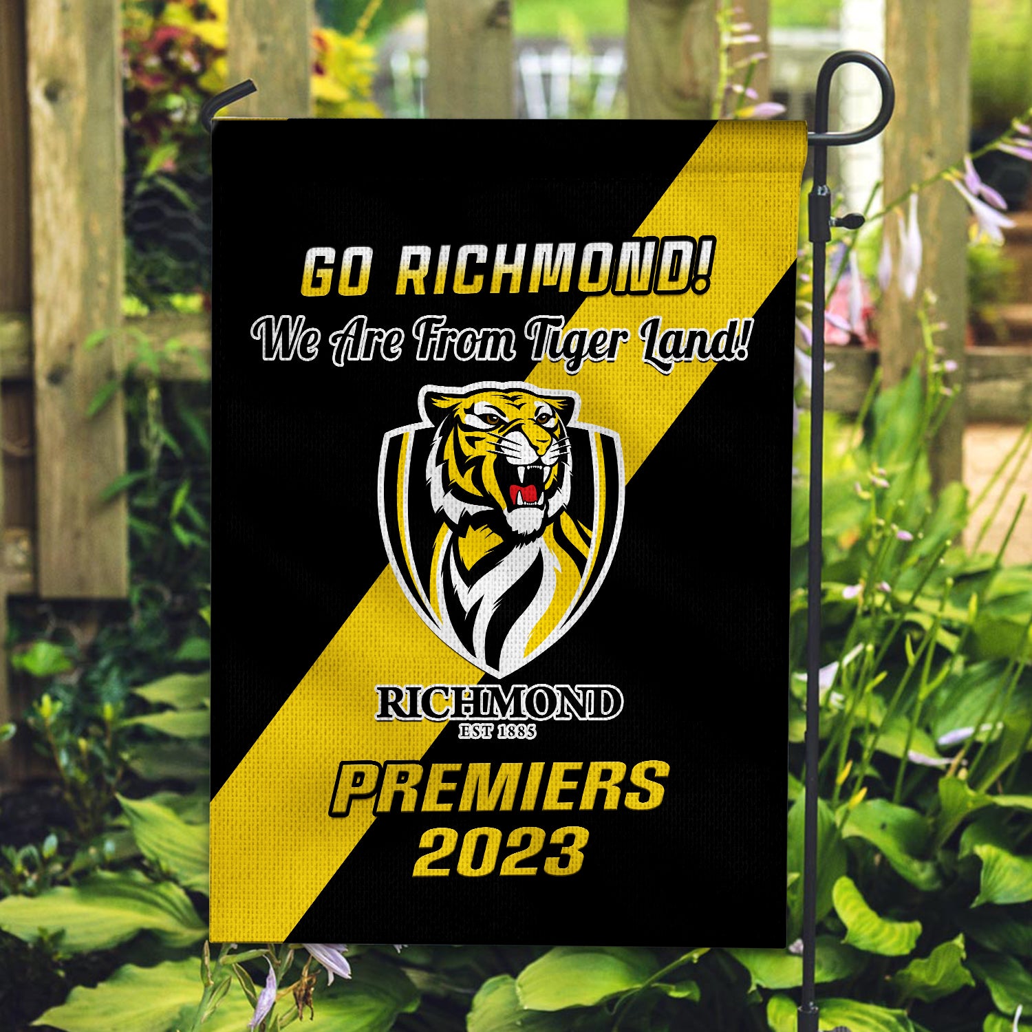 Richmond Football Garden Flag Tigers Go Premiers 2023 - Vibe Hoodie Shop