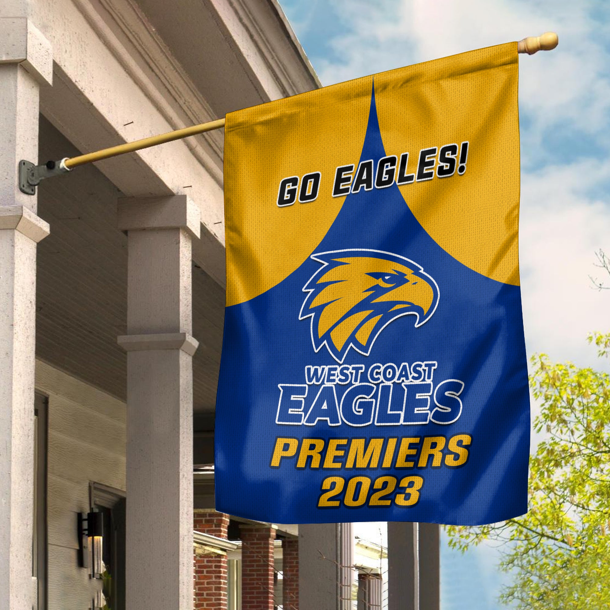 West Coast Football Garden Flag Eagles Go Premiers 2023 - Vibe Hoodie Shop