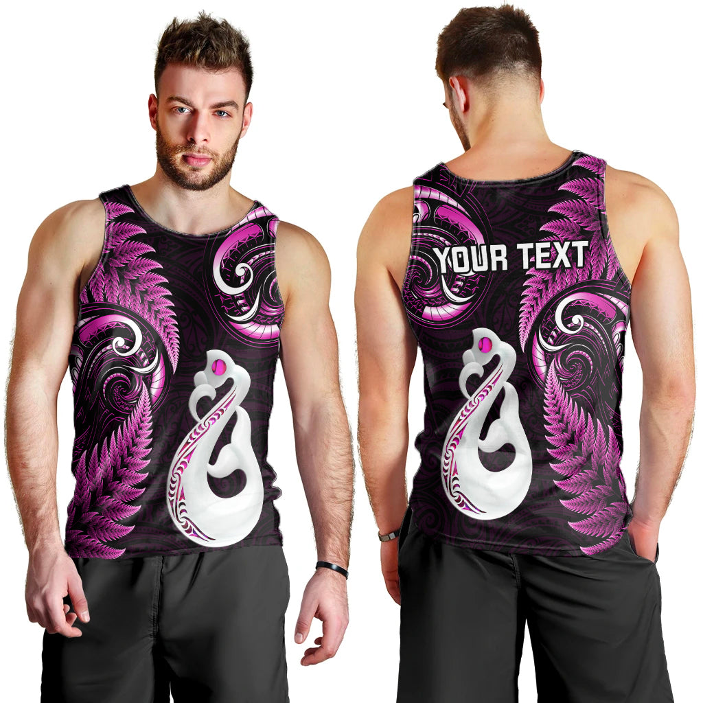 Personalised New Zealand Men Tank Top Aotearoa Silver Fern With Manaia Maori Unique Pink - Vibe Hoodie Shop