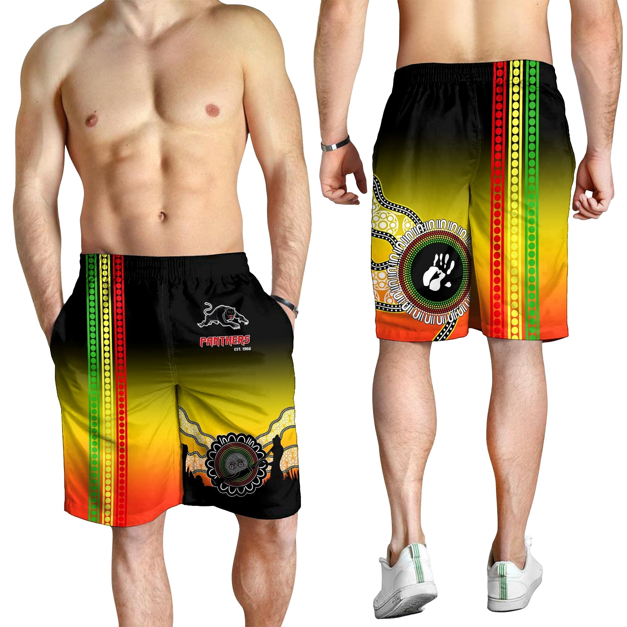 Panthers Men Shorts Go The Mighty Penrith Aboriginal Ver.02 - Vibe Hoodie Shop