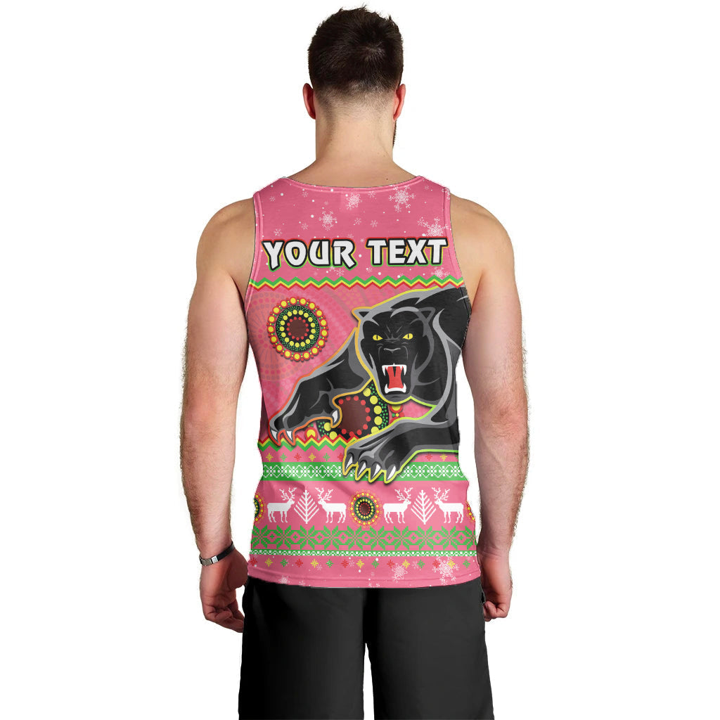 (Custom Personalised) Panthers Christmas Men Tank Top Aboriginal Pattern Penrith Pink Version - Vibe Hoodie Shop