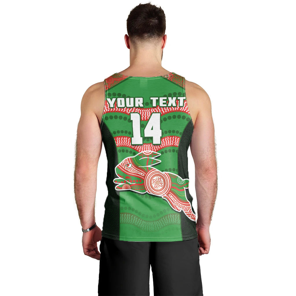 (Custom Text And Number) Rabbitohs Rugby Men Tank Top Souths 1908 Aboriginal Dot Painting Go Bunnies - Vibe Hoodie Shop