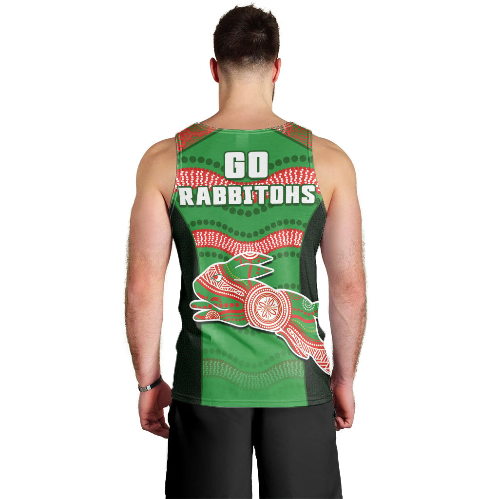 Rabbitohs Rugby Men Tank Top Souths 1908 Aboriginal Dot Painting Go Bunnies - Vibe Hoodie Shop