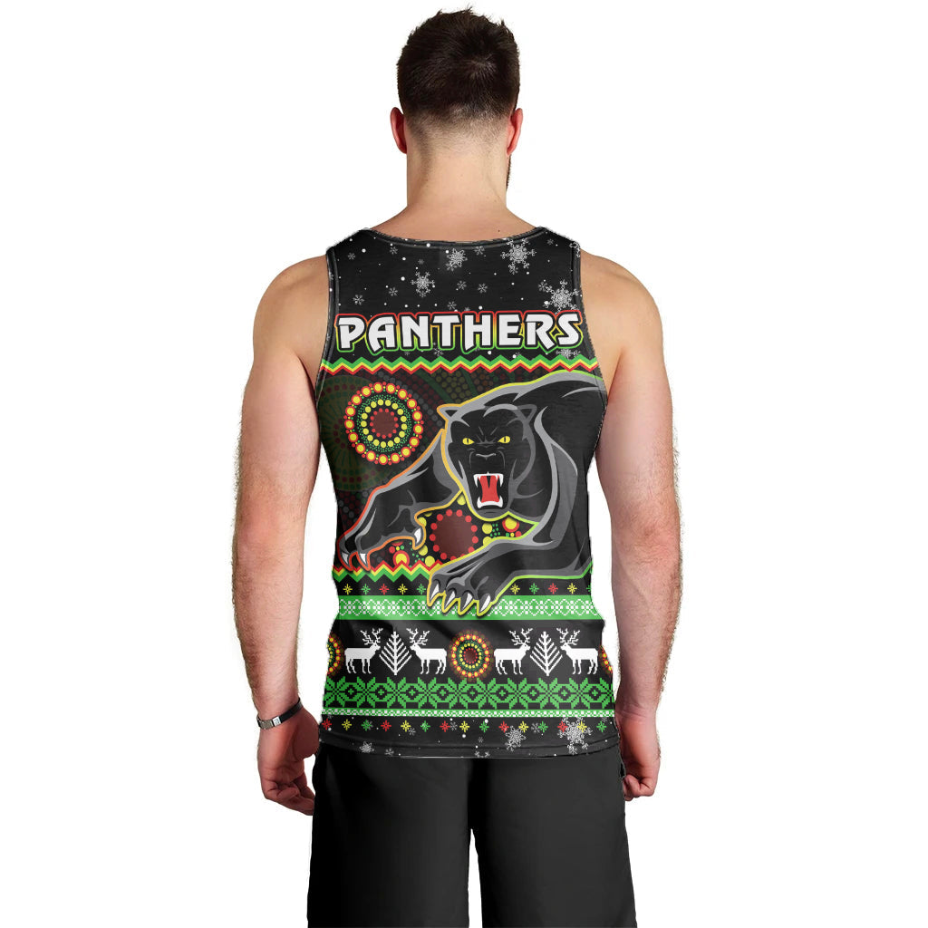 Panthers Christmas Men Tank Top Aboriginal Pattern Penrith Black Version - Vibe Hoodie Shop