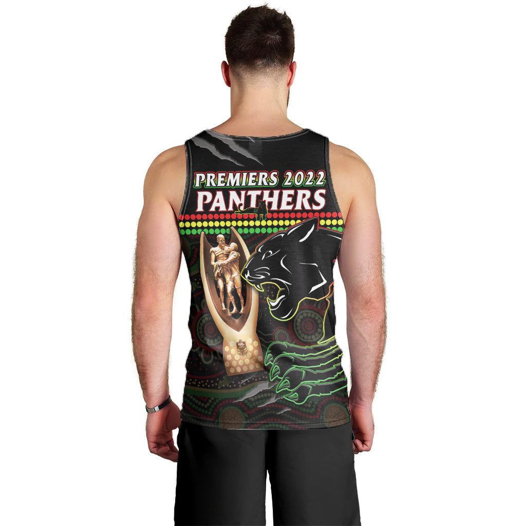 Panthers Rugby Men Tank Top The Riff 2022 Premiers Aboriginal Art - Vibe Hoodie Shop