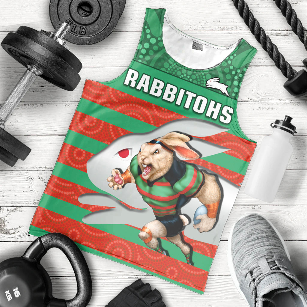 (Custom Text And Number) Rabbitohs Rugby Men Tank Top Aboriginal Dot Painting Glory Glory Sporty Style - Vibe Hoodie Shop