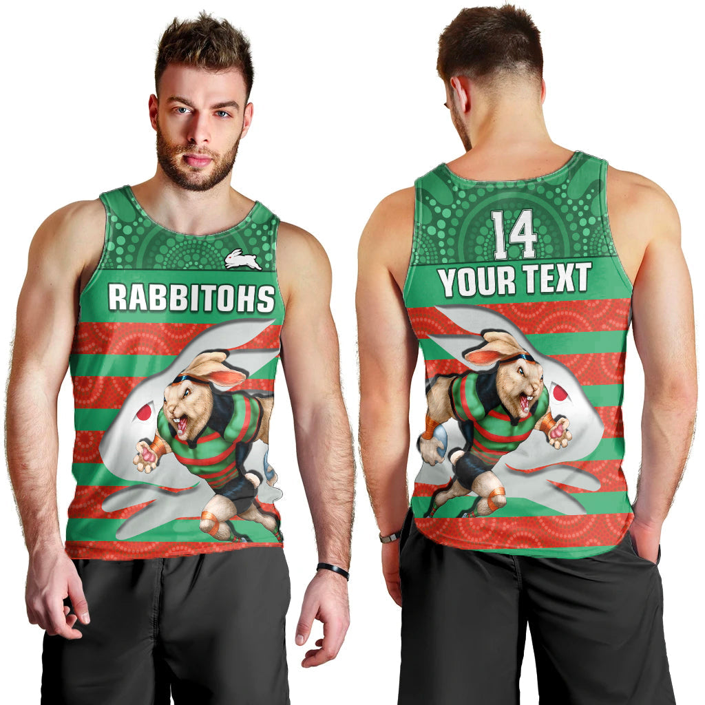 (Custom Text And Number) Rabbitohs Rugby Men Tank Top Aboriginal Dot Painting Glory Glory Sporty Style - Vibe Hoodie Shop