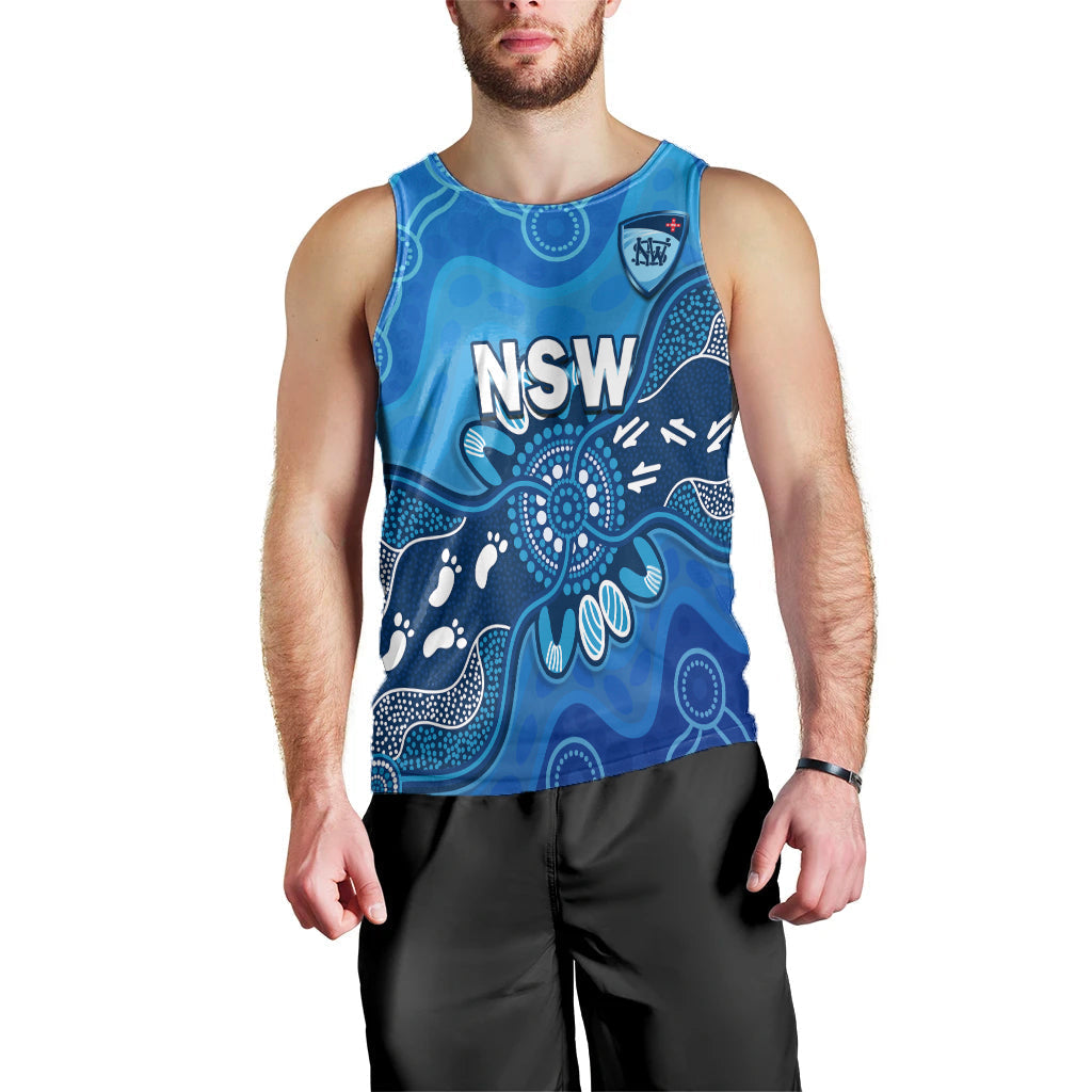 (Custom Text And Number) New South Wales Cricket Men Tank Top NSW 2022 Aboriginal Art - Vibe Hoodie Shop