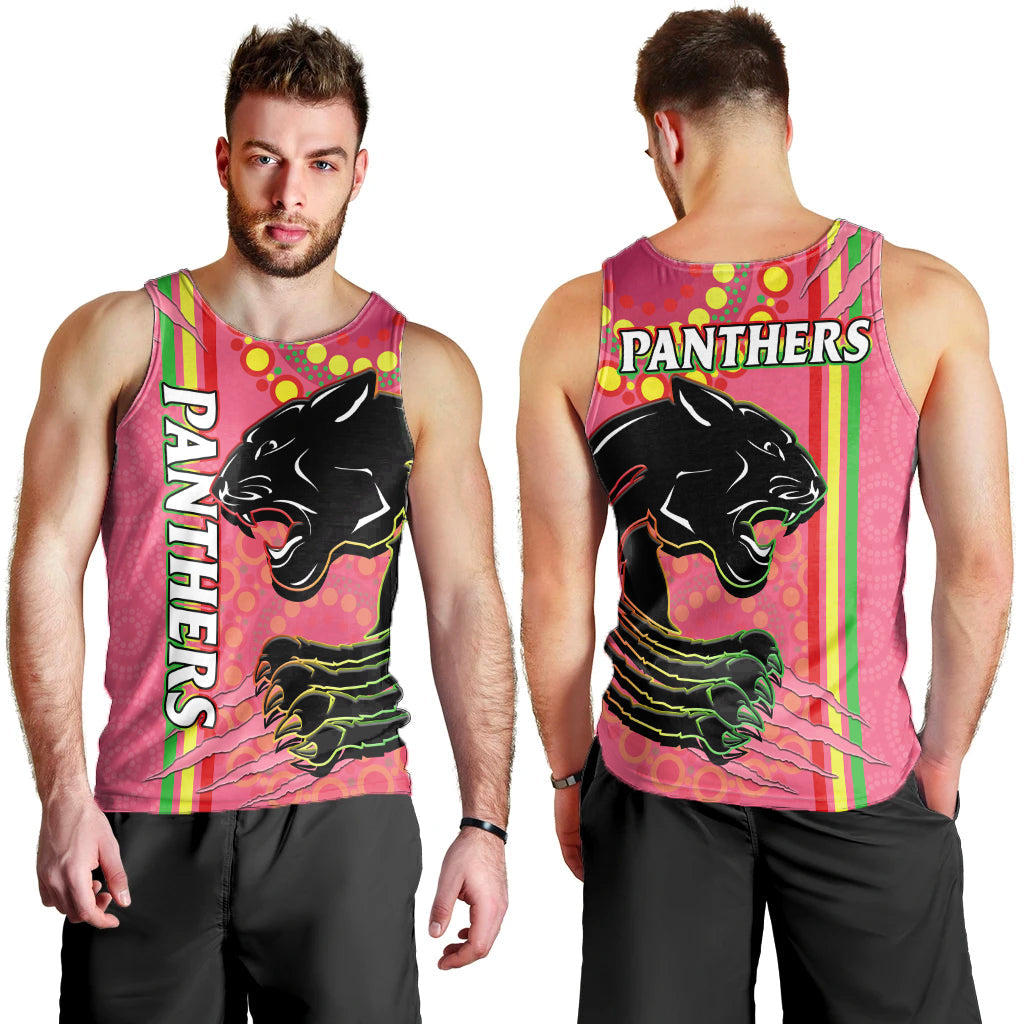 Panthers Rugby Men Tank Top The Mountain Men Aboriginal Art Dynamic Pink Version - Vibe Hoodie Shop