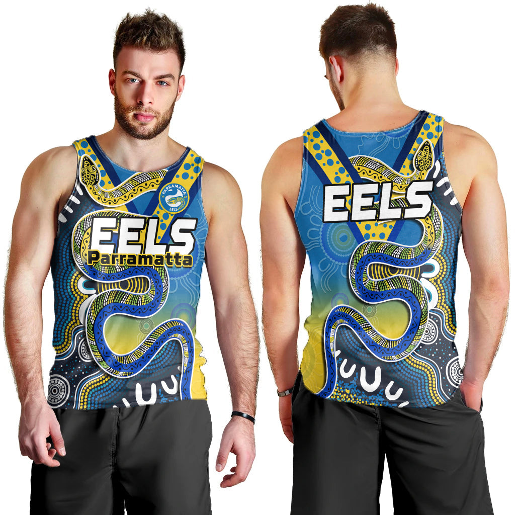 Eels Rugby Men Tank Top Aboriginal Art Sporty Style - Vibe Hoodie Shop