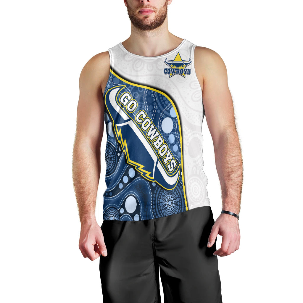 (Custom Text And Number) Cowboys Rugby Men Tank Top Indigenous Pattern 2022 Premiers Sporty Style - Vibe Hoodie Shop