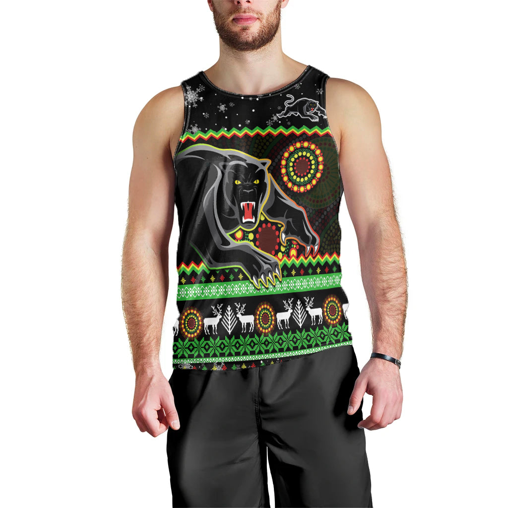 Panthers Christmas Men Tank Top Aboriginal Pattern Penrith Black Version - Vibe Hoodie Shop